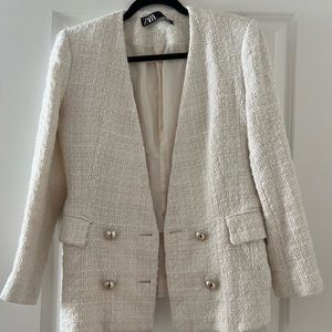 Zara Cream Textured Blazer
